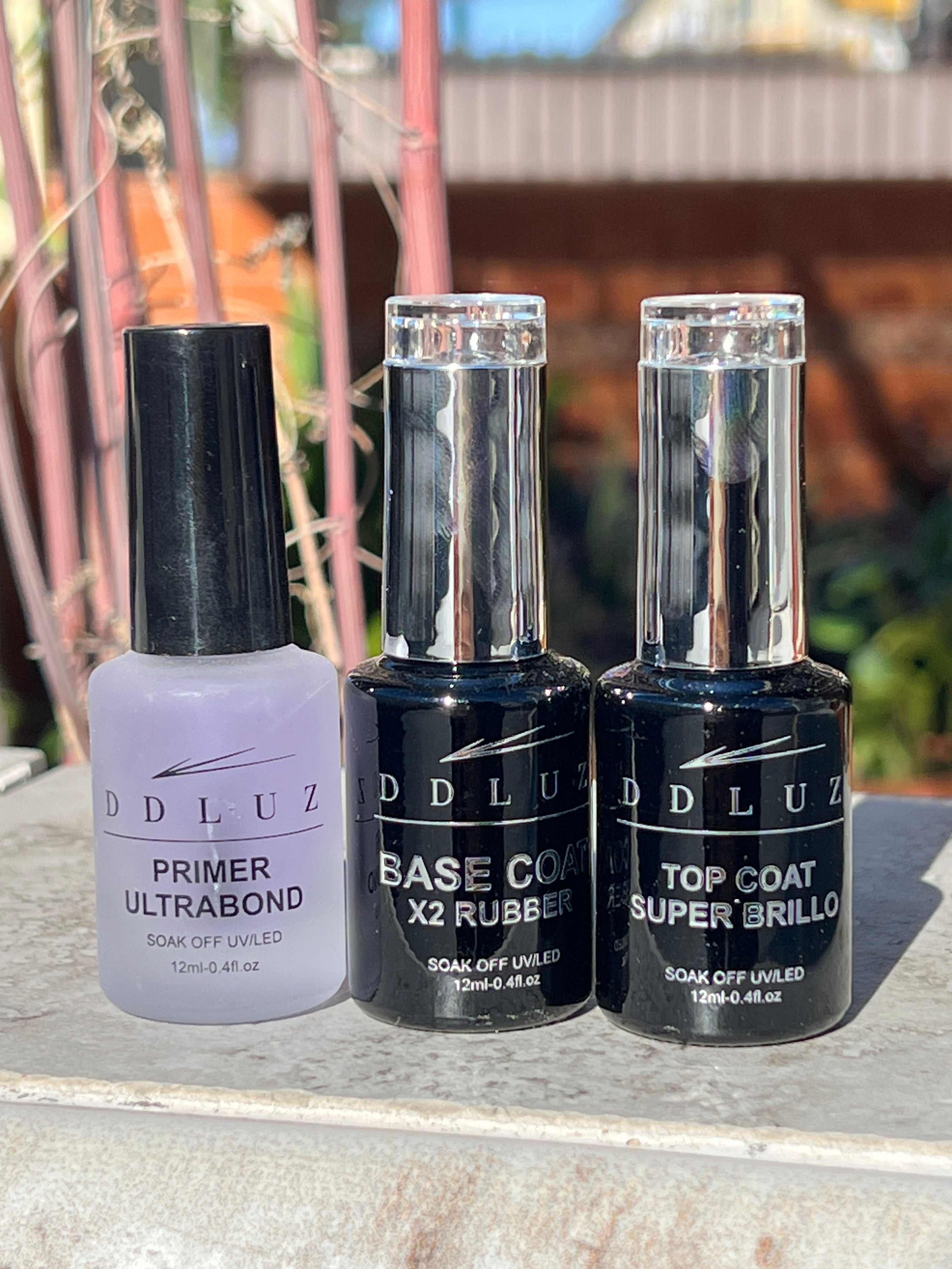 Primer ultrabond Base Coat Rubber, Top Coat súper Brillo 12ml Pak 3