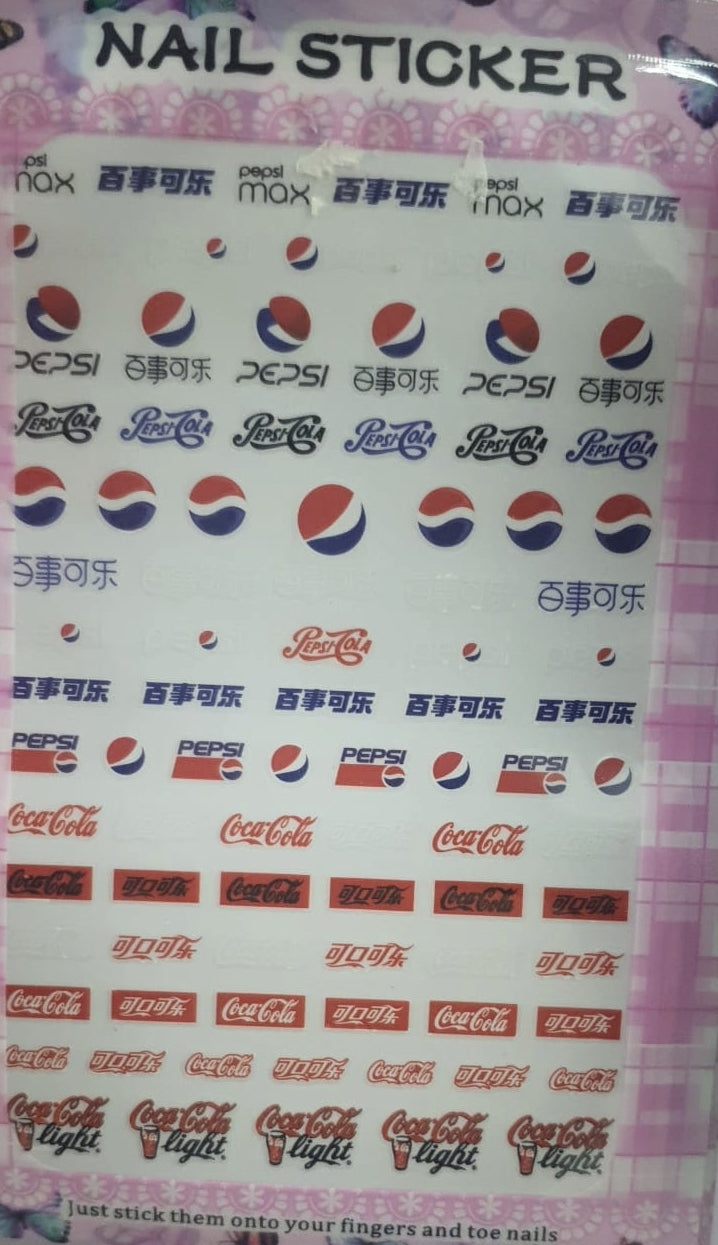 Pegatina al agua de pepsi y coca cola