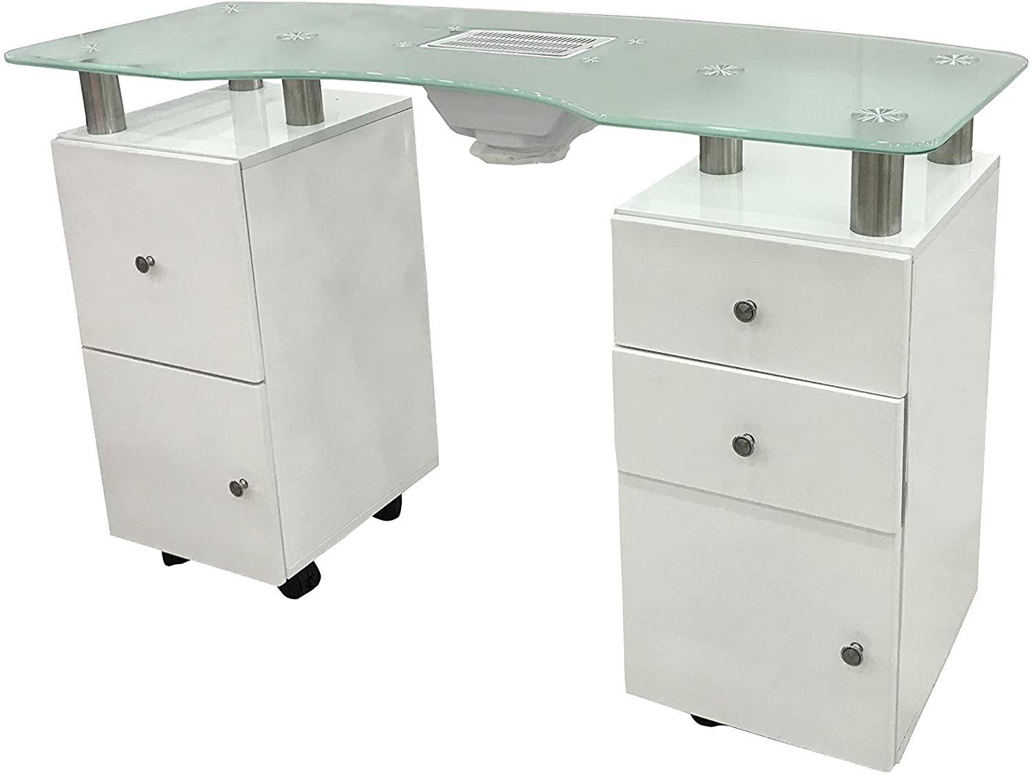 MESA 122CM MANICURA BASE DE CRISTAL Y EXTRACTOR - Cosmetica greenstyle